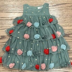 Mini Boden Layered Dress with Red, Pink, and Blue Accents